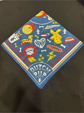 Dutch Bros Blue Dog Bandana with Yellow & Red Puppy Icons